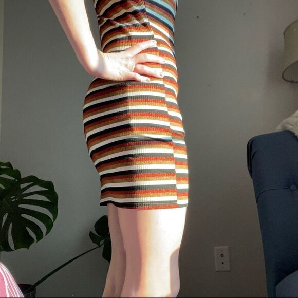 Metalic Striped 90s Y2K Tank Bodycon Dress M - Picture 4 of 10